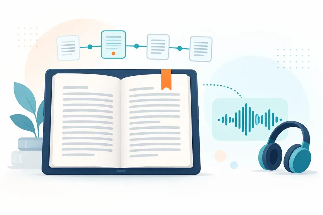 Ein E-Book auf dem Bildschirm eines Readers mit übersetztem Text und erhaltener Kapitelnavigation
