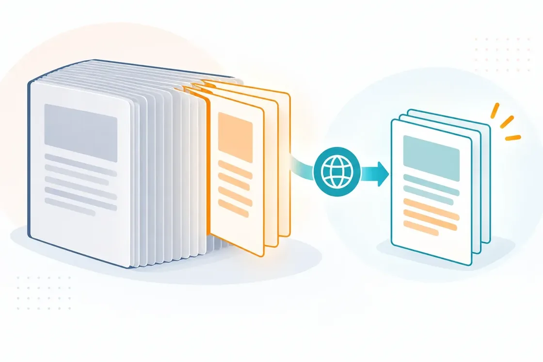 A few highlighted pages singled out from a thick stack of document pages